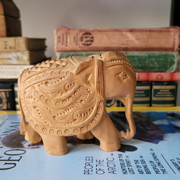 Carved Ornate Wooden Asian Elephant - Picture 3 of 6
